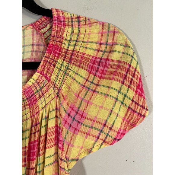 Torrid Top Milkmaid 1X Pink Plaid Smock Checks Preppy Feminine Boho Western - Picture 6 of 12